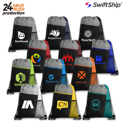 Tri-Colored Mesh Pocket Drawstring Backpack