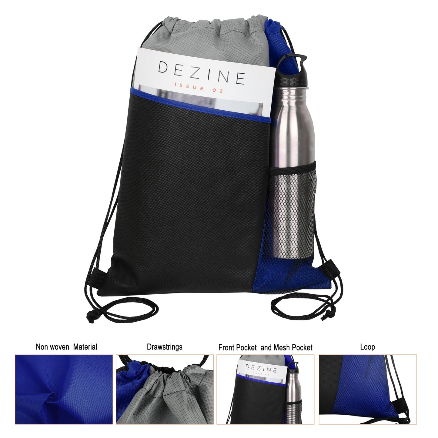 Tri-Colored Mesh Pocket Drawstring Backpack