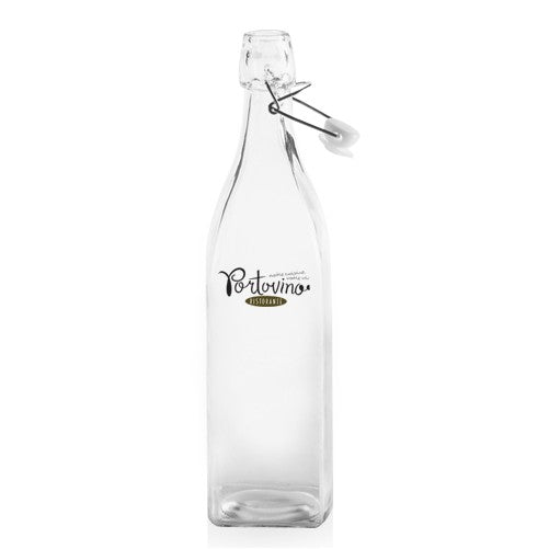 34 Oz. Wire Lid Square Glass Carafe Water Bottles