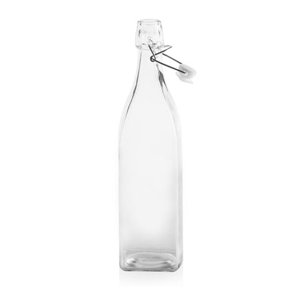 34 Oz. Wire Lid Square Glass Carafe Water Bottles