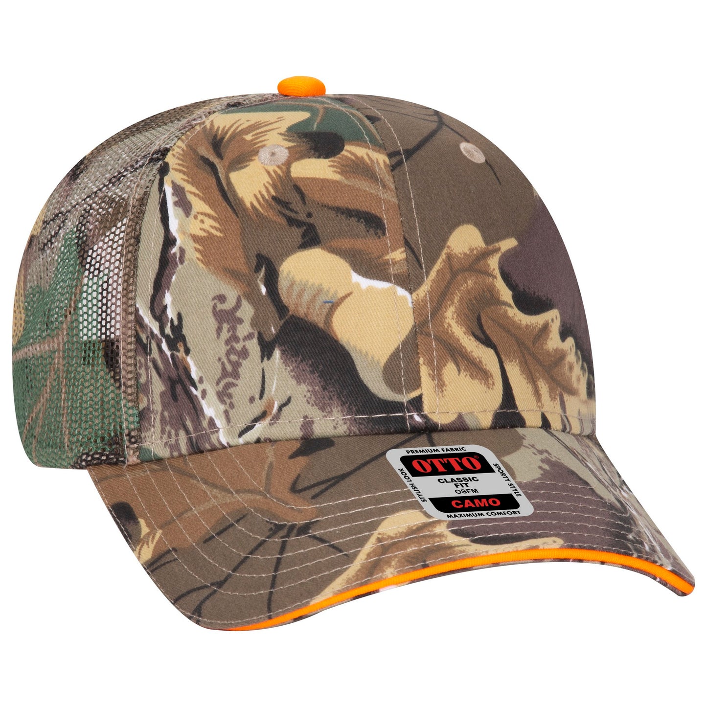 OTTO Camouflage Cotton Blend Twill Sandwich Visor 6 Panel Low Profile Mesh Back Trucker Hat