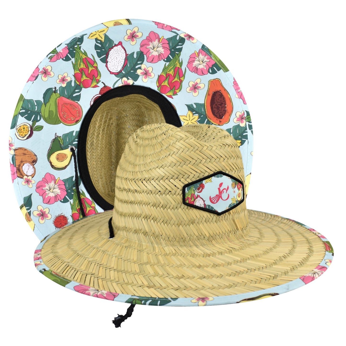 MOQ 50 Lifeguard Straw Hat - Full Color Under brim Imprint + Full Color Patch