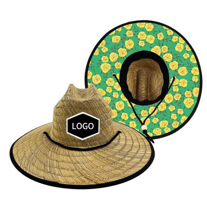 Straw Hat With Custom Patch And Full Color Underbrim Imprint