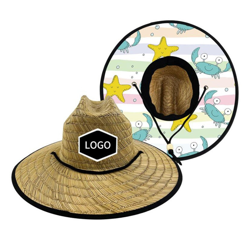 Straw Hat With Custom Patch And Full Color Underbrim Imprint