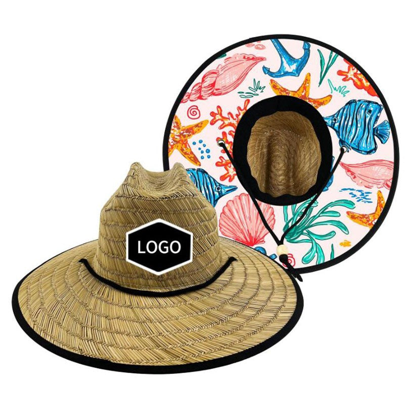 Straw Hat With Custom Patch And Full Color Underbrim Imprint