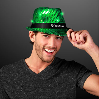 Custom Shiny Green Fedora Hat w/ Flashing Lights - Domestic Print