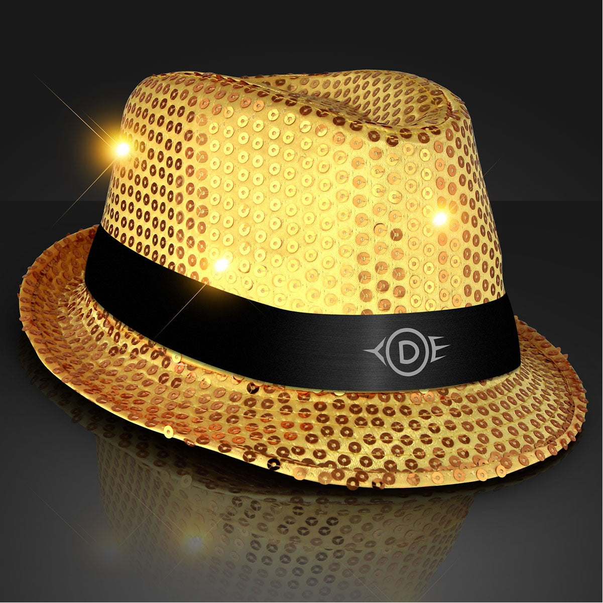 1Custom Shiny Gold Fedoras w/ Flashing Lights - Domestic Print