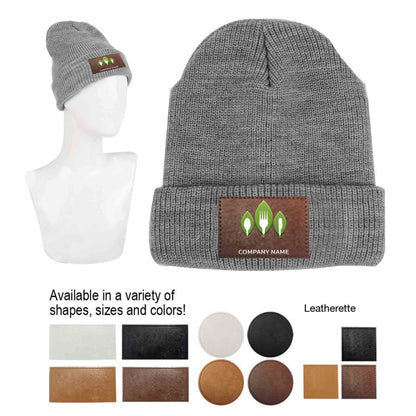 Cuffed Knit Beanie With Faux Leather Patch