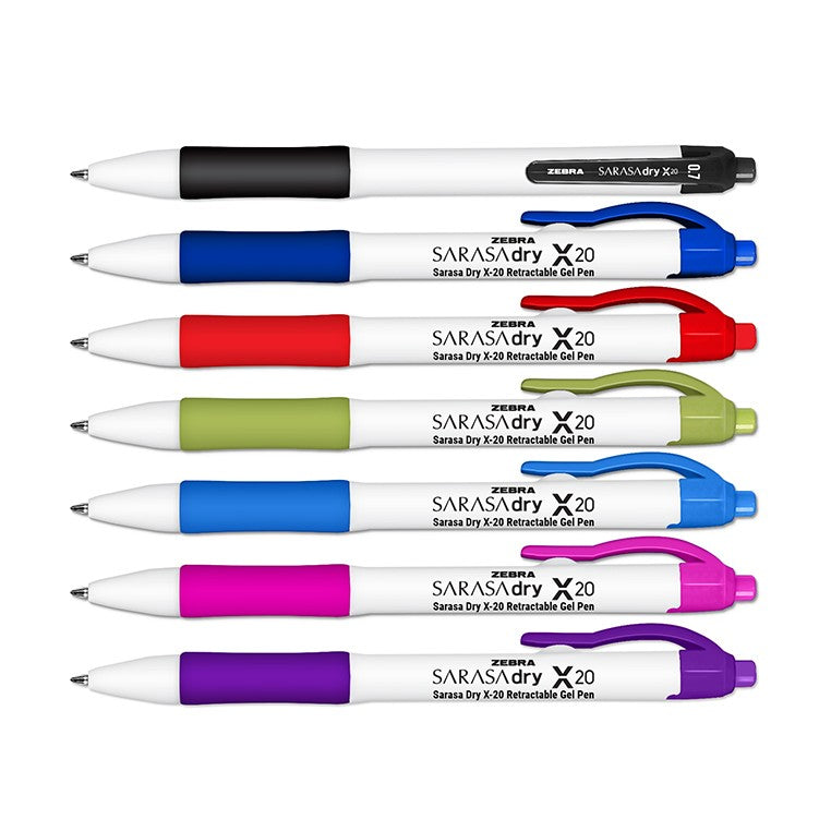 Zebra Sarasa Dry X-20-WH Retractable Gel Pen with White Body & Rubber Grip