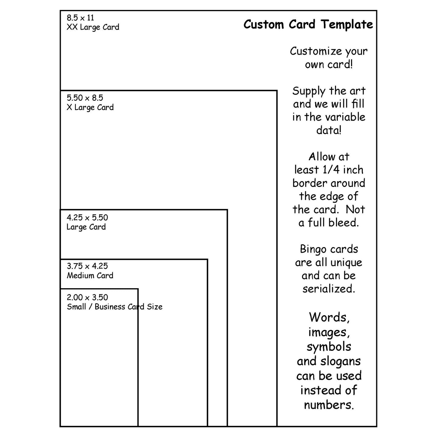 Semi Custom Bingo Game Cards - Black & White (3.75"x4.25")