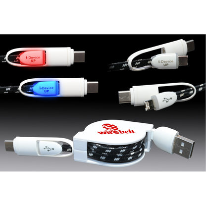 Retract-it Type C LED Lighted 3-in-1 USB Charging Cable for Mobile Devices