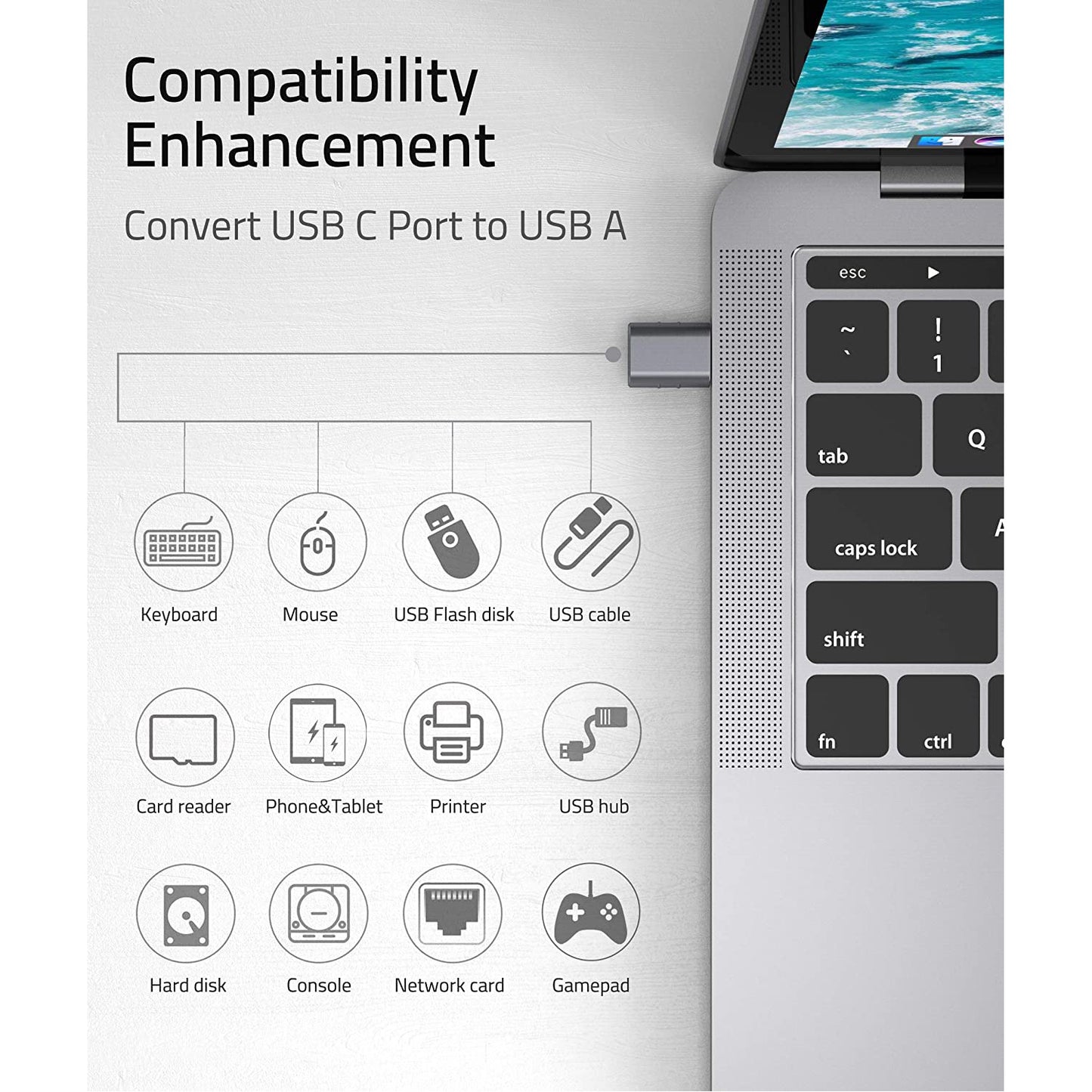 USB Type C to USB 3.0 Adapter Compatible with MacBook Pro, iMac, iPad Mini, Samsung Galaxy and Other