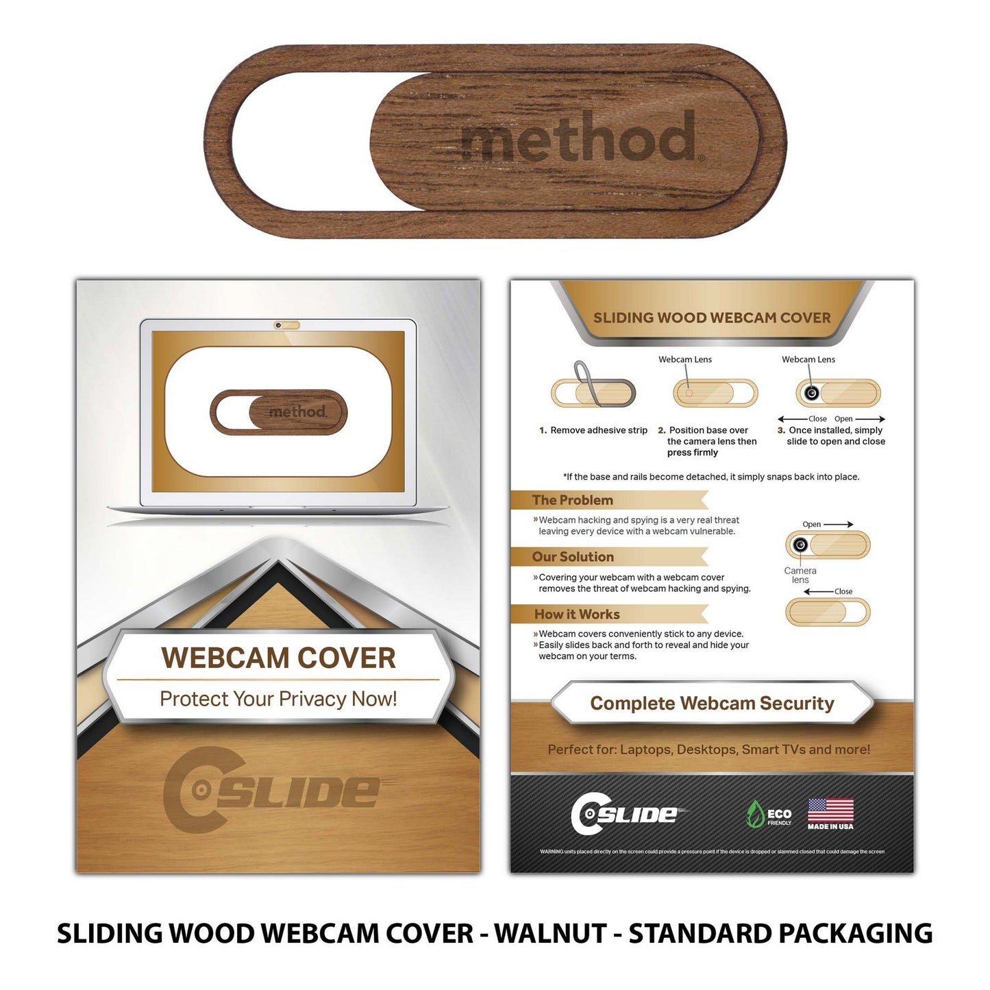 Sliding Wood Eco-Friendly Webcam Cover with Standard Packaging