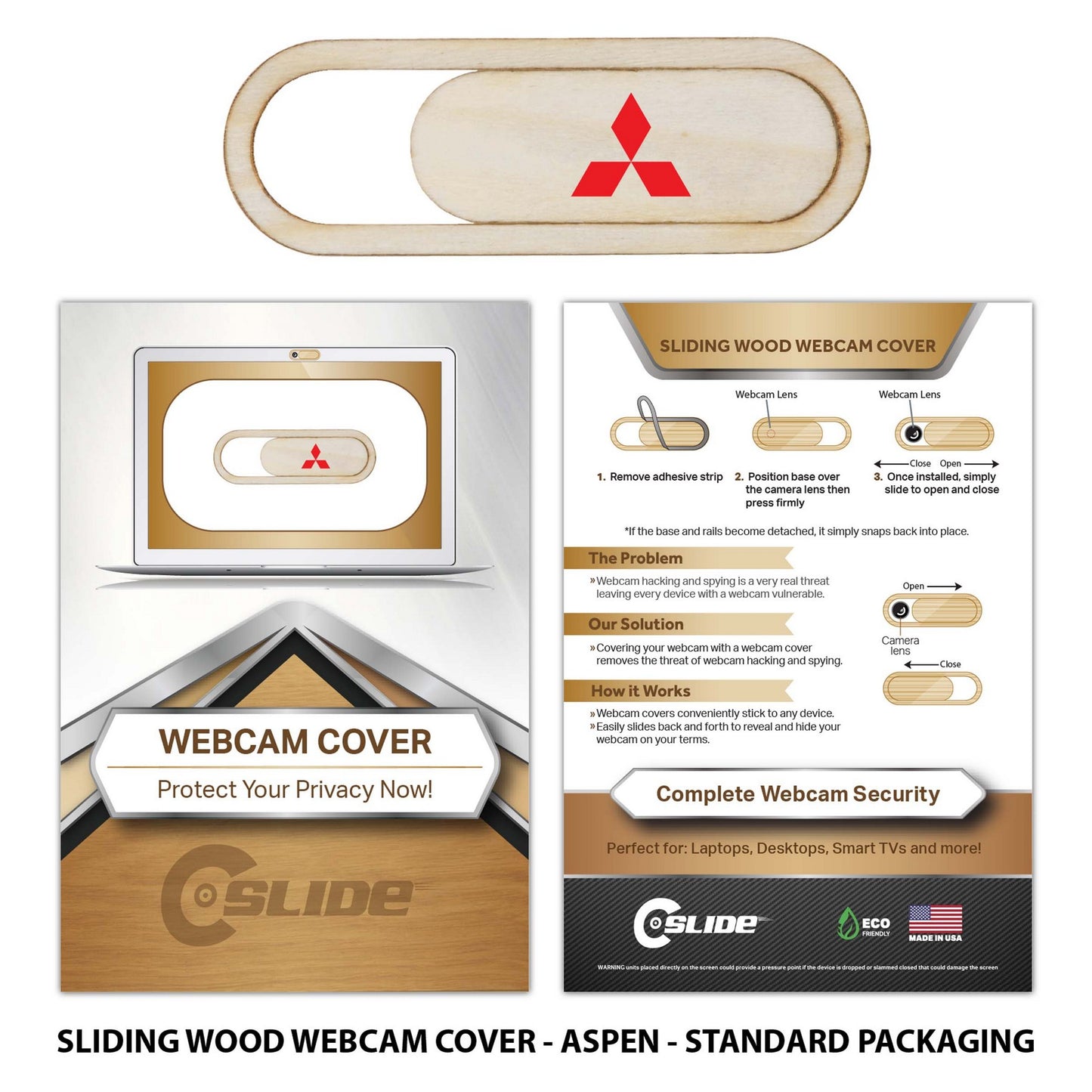 Sliding Wood Eco-Friendly Webcam Cover with Standard Packaging