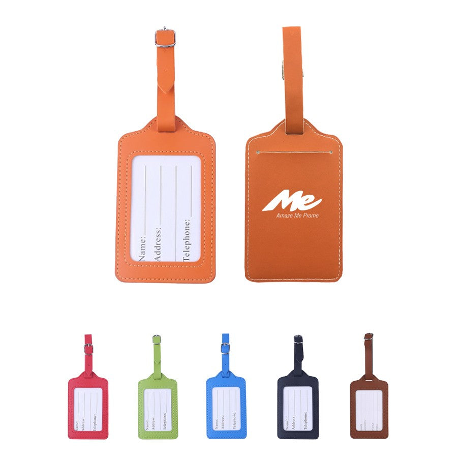 PU Leather Luggage Bag Tags w/Full Back Privacy Cover