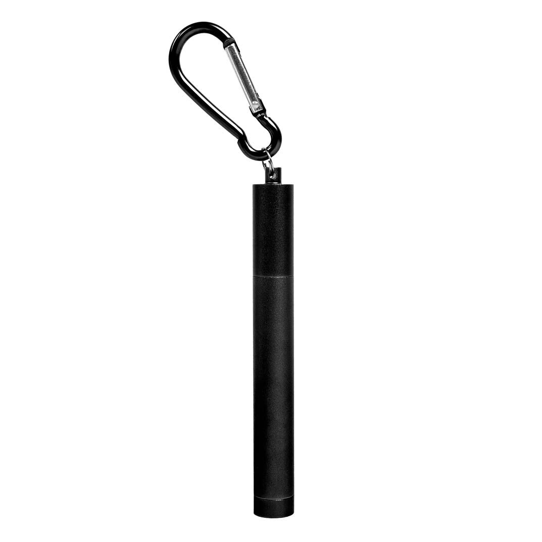 Eco-Friendly Reusable Stainless-Steel Straw In An Anodized Travel Container With Carabiner Clip