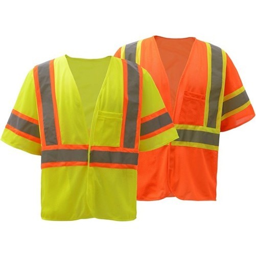 Hi Viz Two Tone Class 3 Reflective Tape Mesh Safety Hook & Loop Vest With 2 Pockets