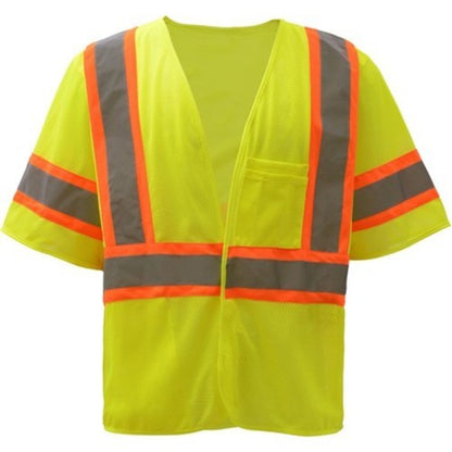 Hi Viz Two Tone Class 3 Reflective Tape Mesh Safety Hook & Loop Vest With 2 Pockets