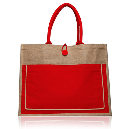 Cotton Pocket Jute Tote Bags (17.75"x13.75")