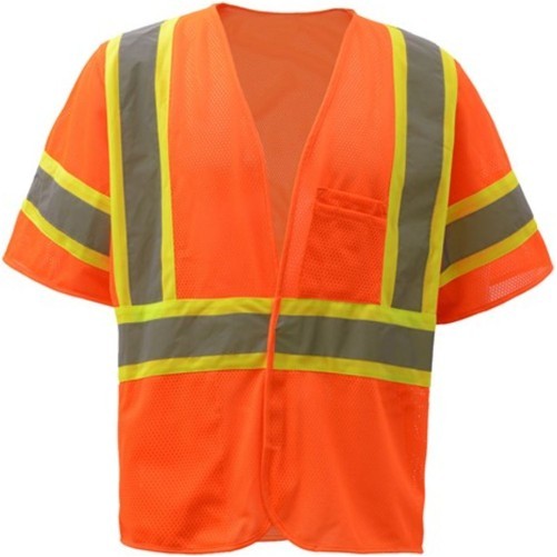 Hi Viz Two Tone Class 3 Reflective Tape Mesh Safety Hook & Loop Vest With 2 Pockets