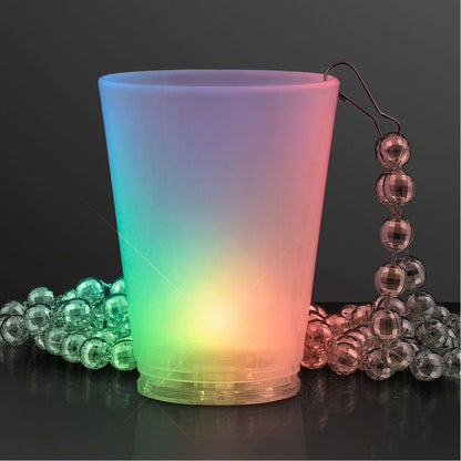 1.5 Oz. Multicolor LED Shot Glass w/ Bead Necklace - Domestic Print