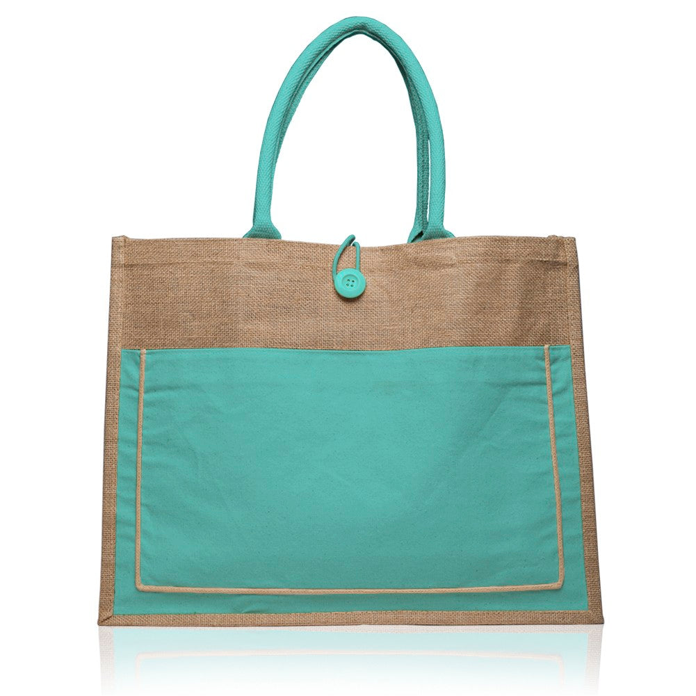 Cotton Pocket Jute Tote Bags (17.75"x13.75")