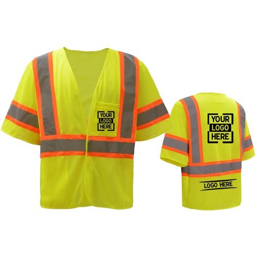 Hi Viz Two Tone Class 3 Reflective Tape Mesh Safety Hook & Loop Vest With 2 Pockets