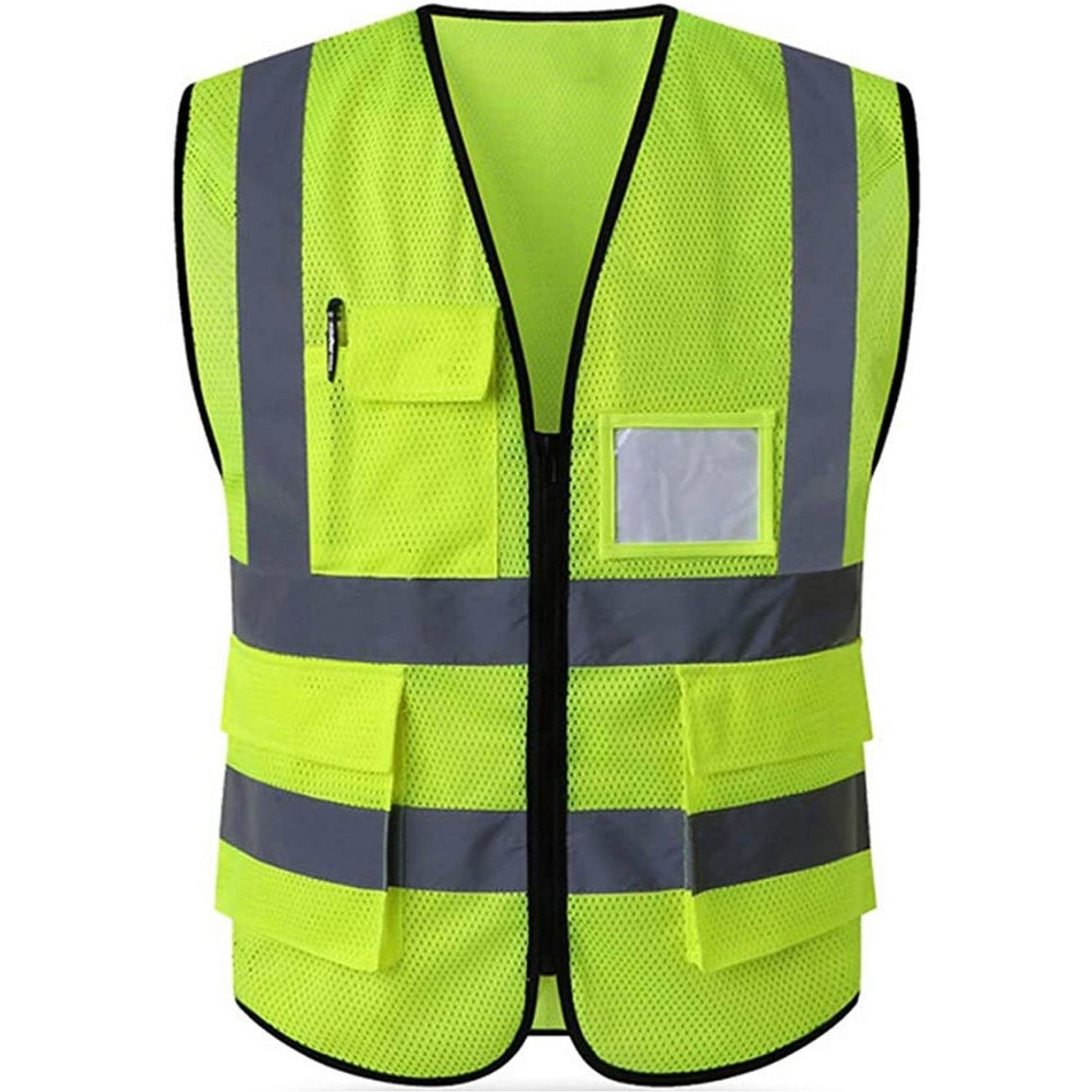 Mesh Hi Vis Class 2 Reflective Tape Safety Zipper Vest With Pockets