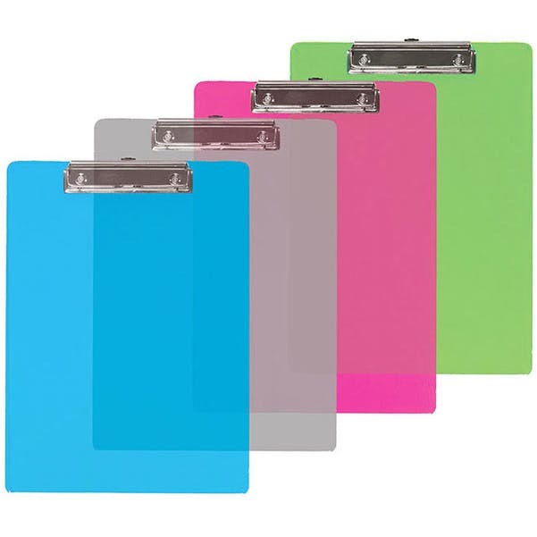 Clipboards - Memo Size, Low Profile Clip, Transparent Colors (Case of