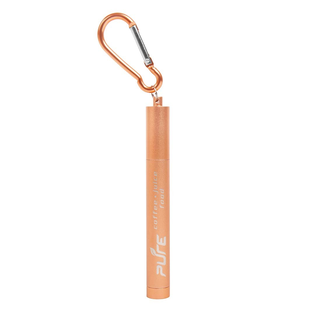 Eco-Friendly Reusable Stainless-Steel Straw In An Anodized Travel Container With Carabiner Clip