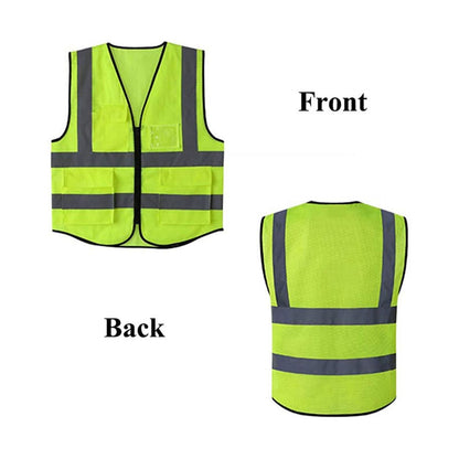 Mesh Hi Vis Class 2 Reflective Tape Safety Zipper Vest With Pockets