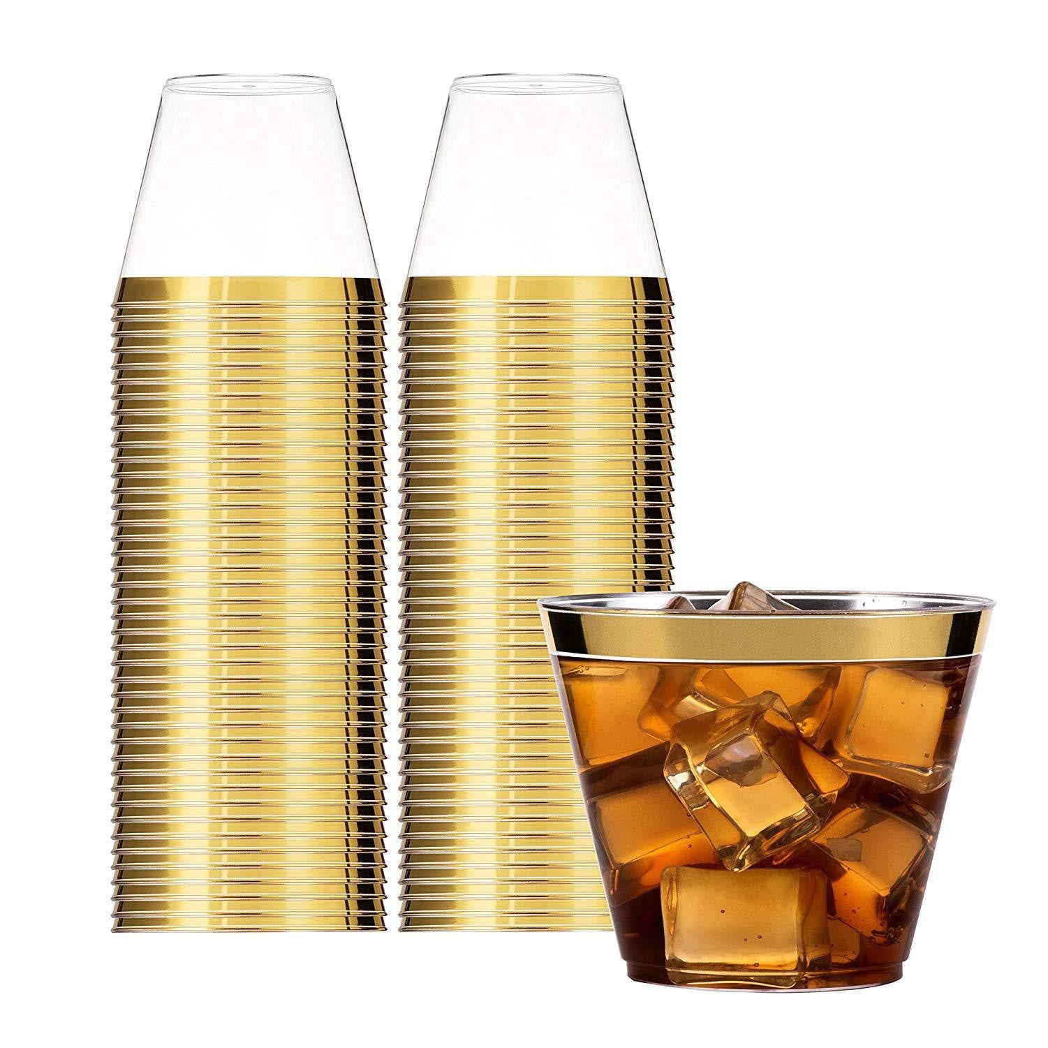 Gold Plastic Cups Old Fashioned Tumblers