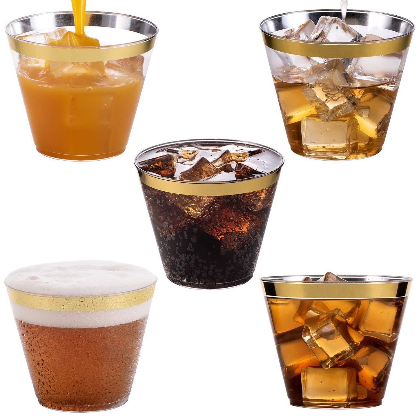 Gold Plastic Cups Old Fashioned Tumblers