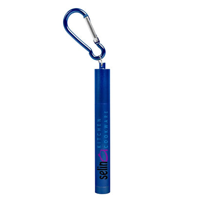 Eco-Friendly Reusable Stainless-Steel Straw In An Anodized Travel Container With Carabiner Clip