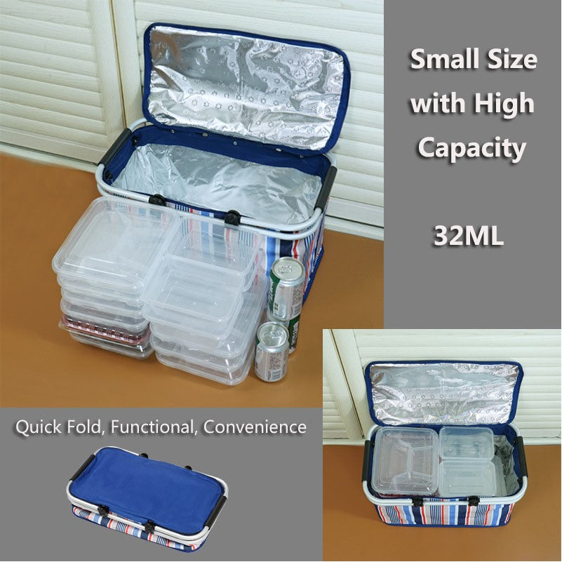 32L Folded Functional Cooler Basket Insulated Picnic Basket