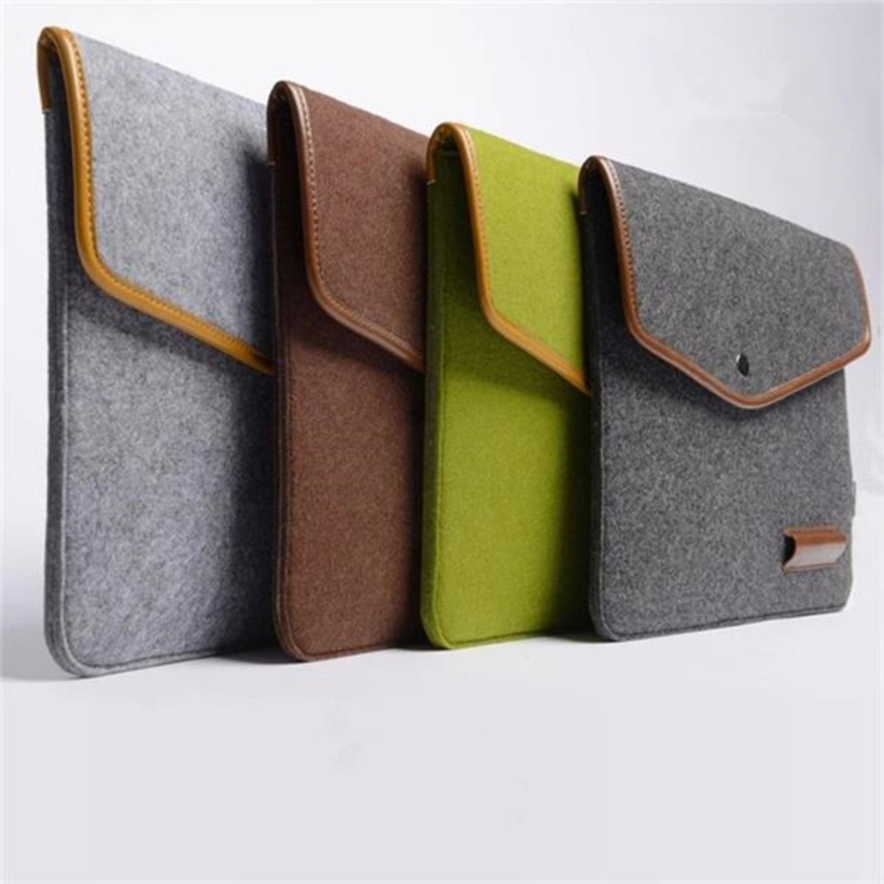 Felt Laptop Sleeve w/ Leather Rim Flip Top & Button Closure