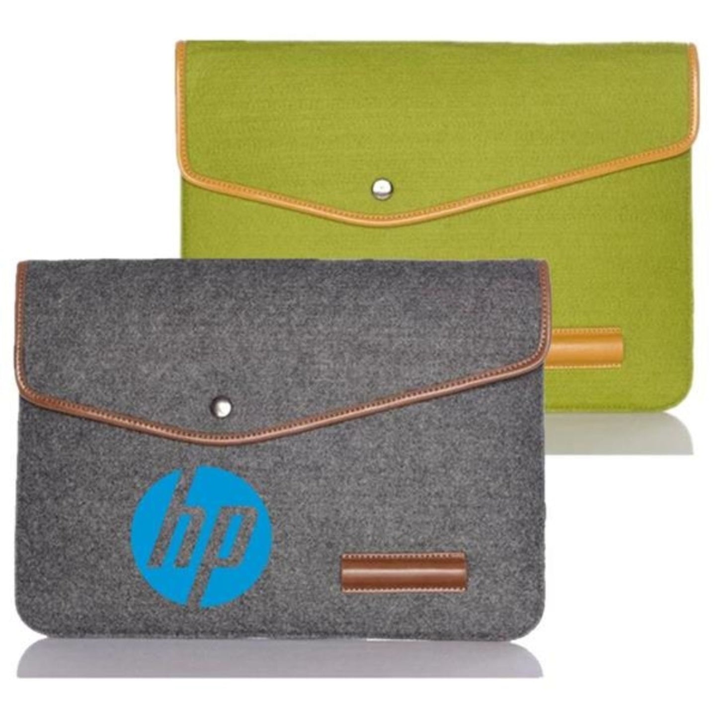 Felt Laptop Sleeve w/ Leather Rim Flip Top & Button Closure