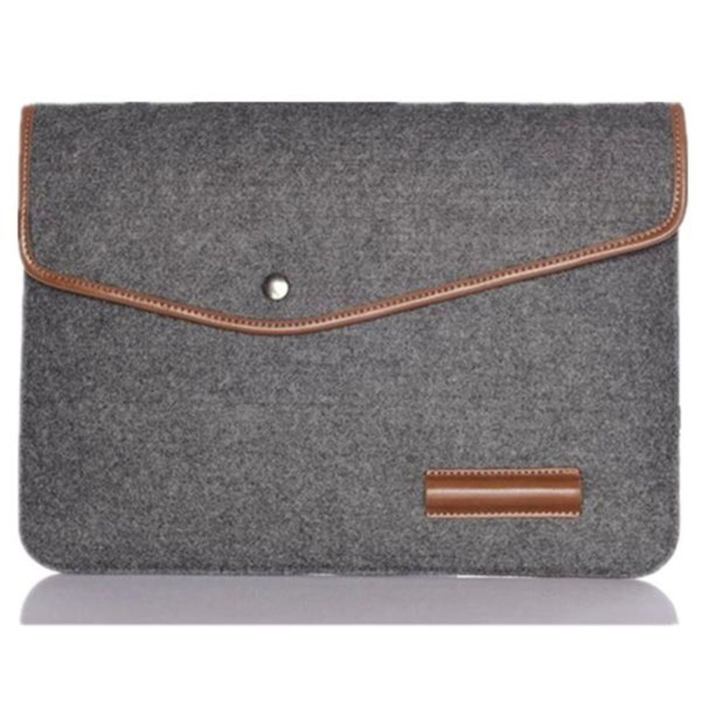 Felt Laptop Sleeve w/ Leather Rim Flip Top & Button Closure