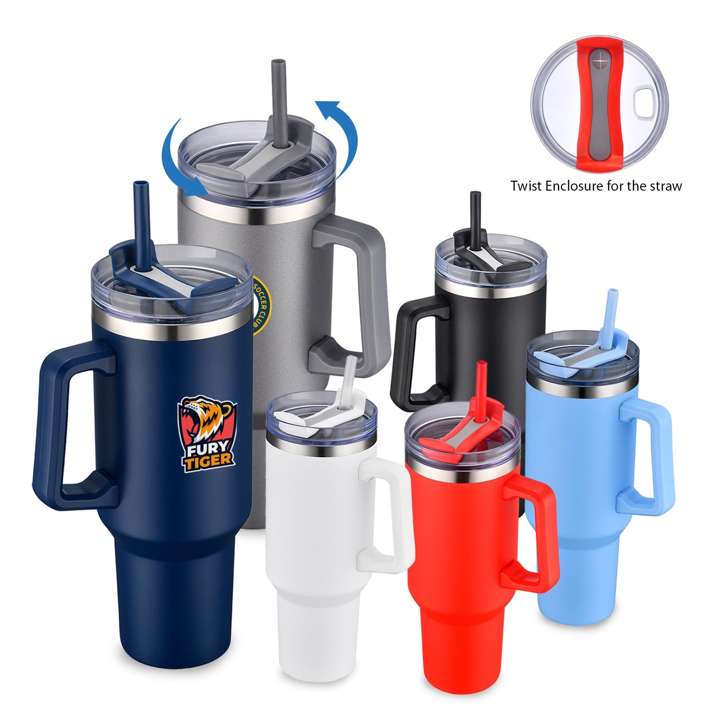 40 OZ. S/S Travel Mug with Handle & Straw