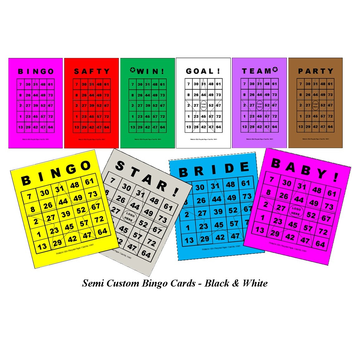 Semi Custom Bingo Game Cards - Black & White (3.75