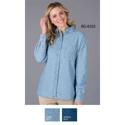 Ladies Long Sleeve Cotton Denim Shirt w/Patch Pocket