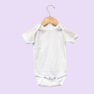 Baby Short Sleeve Bodysuit White 100% Polyester- Laughing