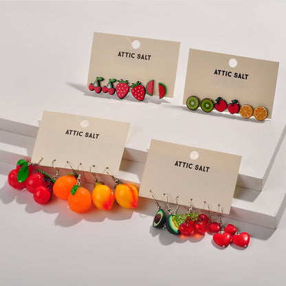 3-Pairs of Oversized/Large Fruit Charm Dangle Earrings, Featuring Cherry, Orange, Peach, 1 Set Of Each Fruit, Fish Hook Closure, For Women