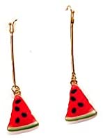 Realistic Pink And Red Watermelon Slice Dangle Drop Earrings, Fish Hook Closure, Gold Finish Drop Link, For Women And Girls