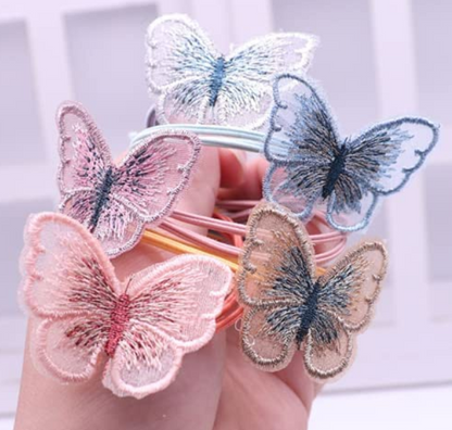 Pastel Embroidered Butterfly Elastic Hair Ties 10-Pack (2 of each color)