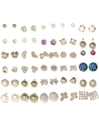 30P Mixed Shapes Stud Earrings In Mixed Finish For Women And Girls, Assortment of 30 Wear Differently Everyday