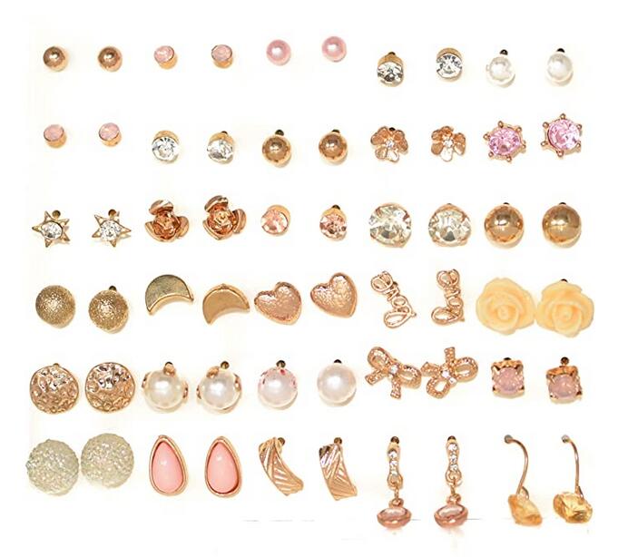 30P Mixed Shapes Stud Earrings In Mixed Finish For Women And Girls, Assortment of 30 Wear Differently Everyday