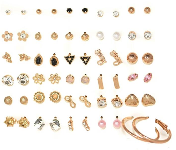 30P Mixed Shapes Stud Earrings In Mixed Finish For Women And Girls, Assortment of 30 Wear Differently Everyday