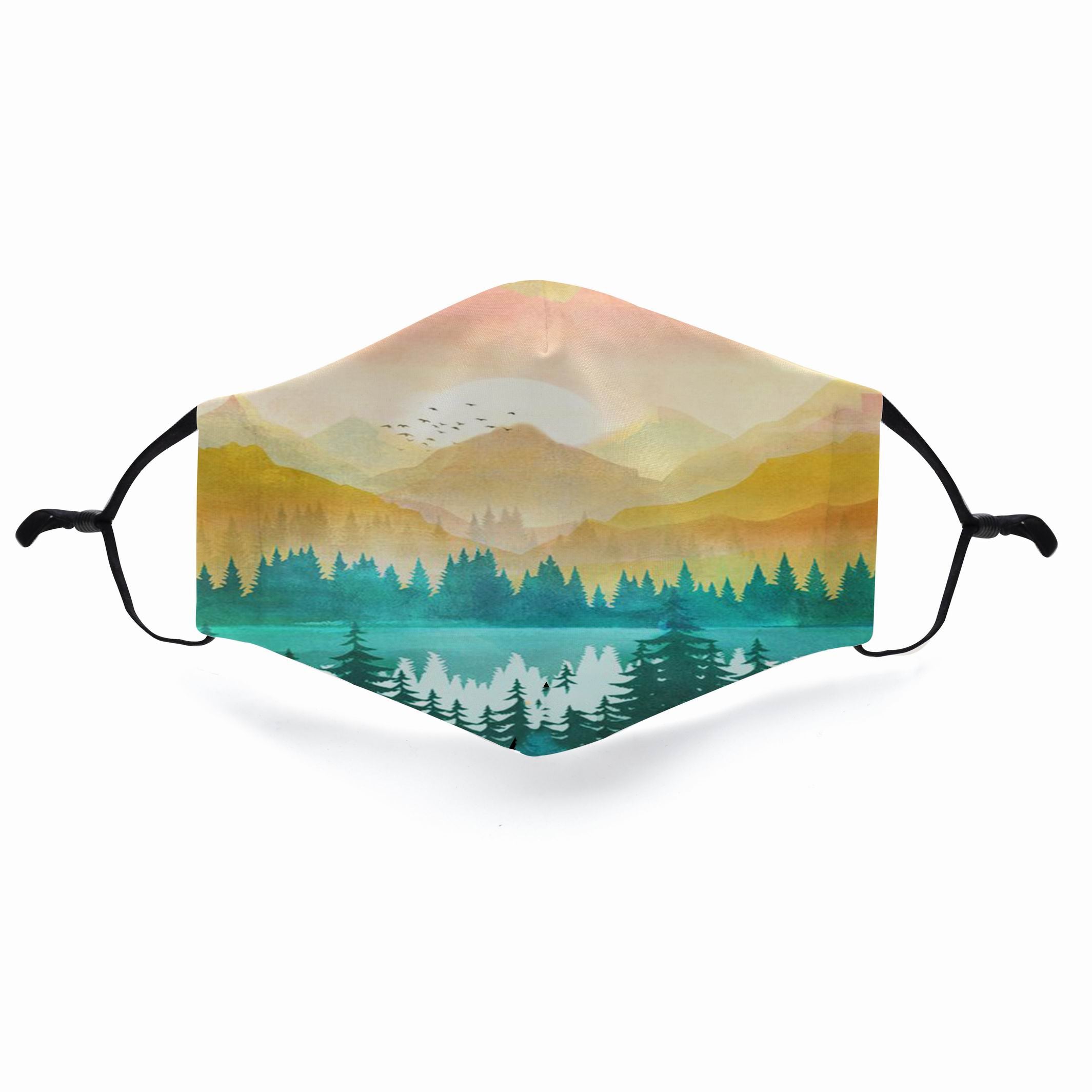 Mountain Design 3D Face Masks Breathable Adjustable Comfortable Reusable Digital Print Fabric Fashion