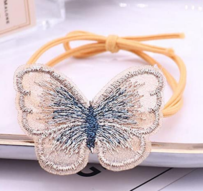 Pastel Embroidered Butterfly Elastic Hair Ties 10-Pack (2 of each color)